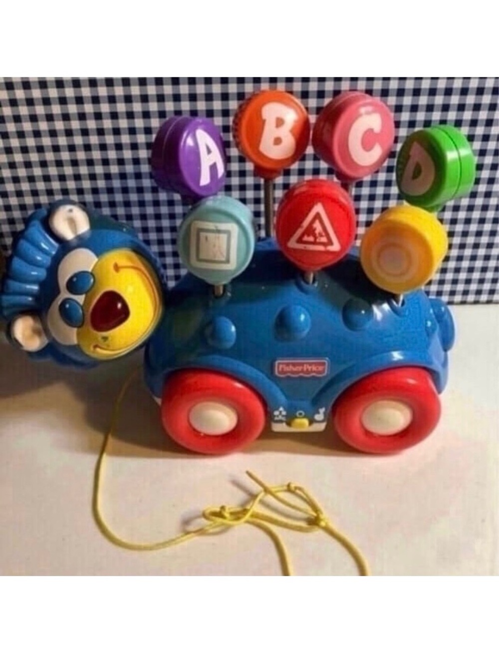 Vintage 2001 Mattel Fisher Price Blue ABC + Shapes Kids Musical Pull Toy